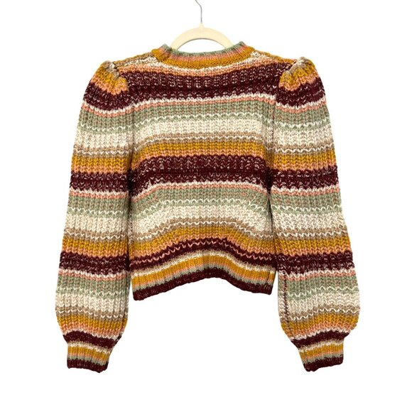 New Minkpink Multicolor Striped Knit Sweater XS Long Puff Sleeves - Picture 5 of 9